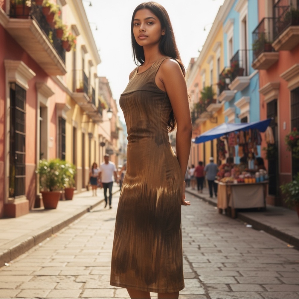 Luka brown ombre bodycon tank maxi dress vtg l